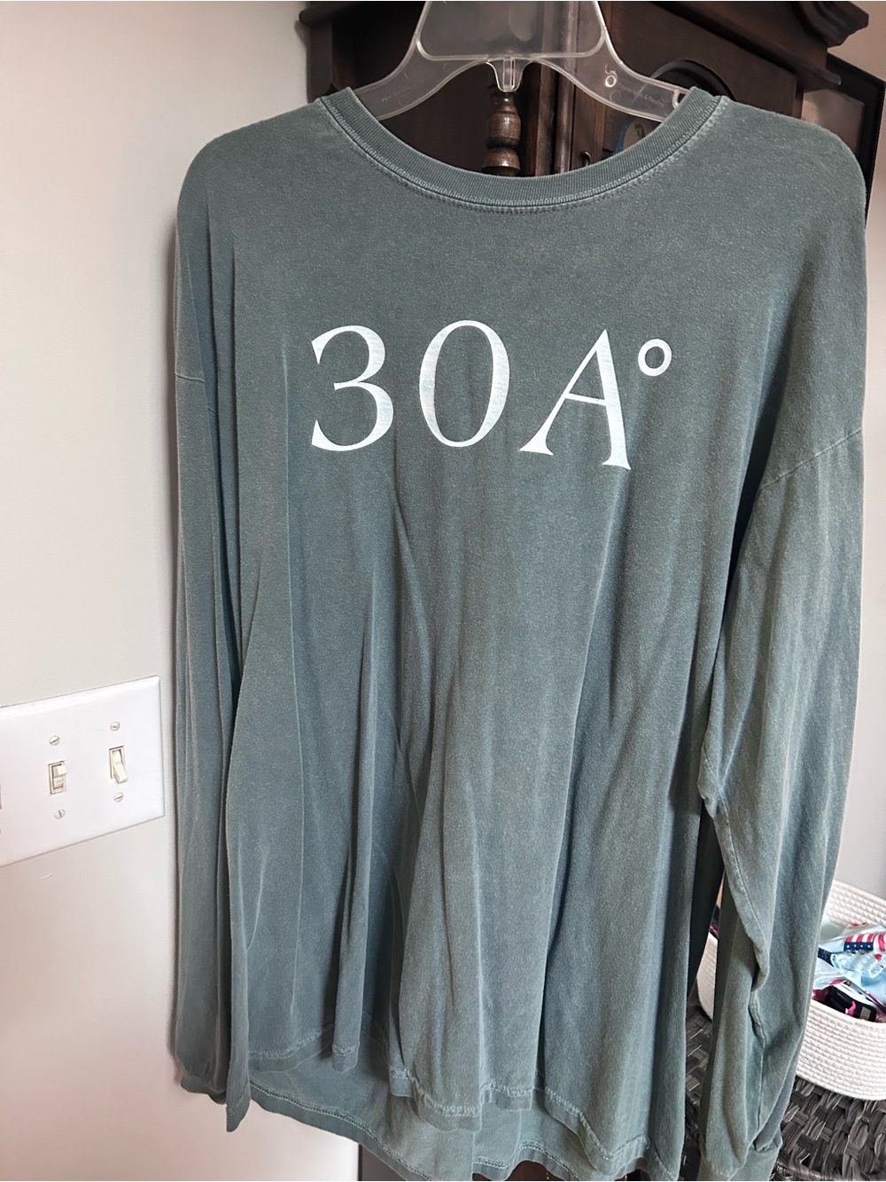 Comfort Colors Long Sleeve Tee in Sage Green with White 30A Print